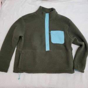 TITLE NINE Annapurna Snap Fleece Pullover Jacket Sz M 1/4 Snap Up‎ Olive Green
